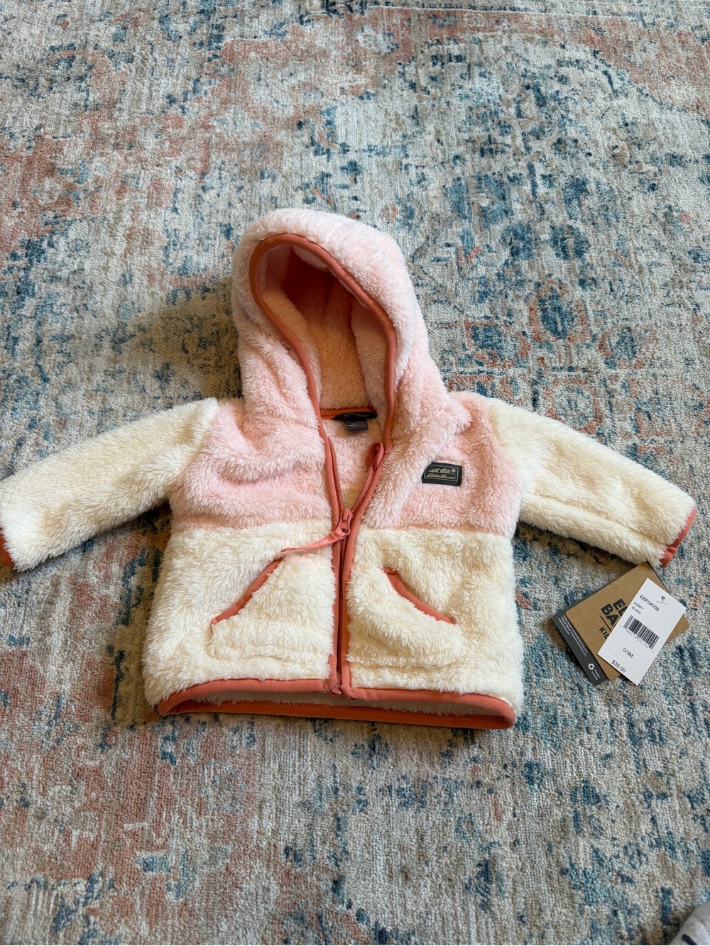 Eddie Bauer Plush Two-Tone Sherpa Jacket in Pink & Cream